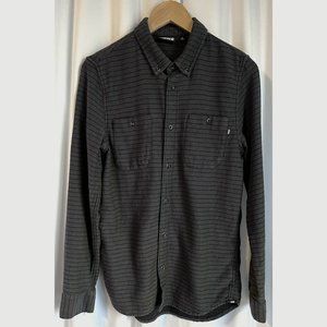 Vans Mens Button Up Shirt Black Striped Long Sleeve Pockets Casual Size S